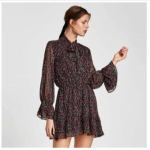 Zara Red Rose Tie Mini Dress